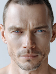 Obraz premium Wütender Mann mit intensivem Blick – Stress, Aggression und starke Emotionen im Gesicht