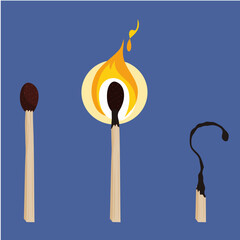 Matchstick - unlit, burning and burned - Business life cycle representation