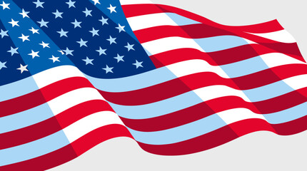 Fototapeta premium National flag with red and white stripes and a blue rectangle with white stars waving gracefully in a stylized vector illustration on a plain background