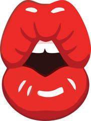 Stylized graphic illustration of bold red lips with an open mouth and white teeth