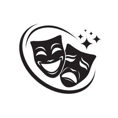 icon of comedy and tragedy theatrical masks isolated on white background