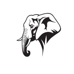 Elephant Head Vector  - Single Color Black Line Art. A detailed black vector illustration of an African elephant head. This is a single-color graphic with no white fill