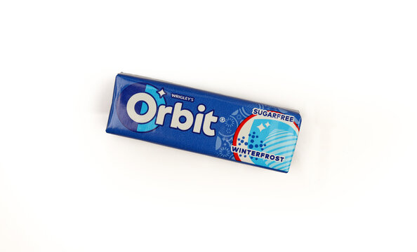 blue Orbit sugarfree winterfrost chewing gums pack isolated on white background