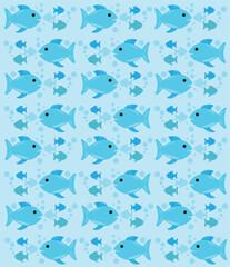 Cute Fish Seamless Vector Pattern on Light Blue Background, Kawaii Ocean Animal Illustration for Kids, Nursery Decor, Textile and Wallpaper Design