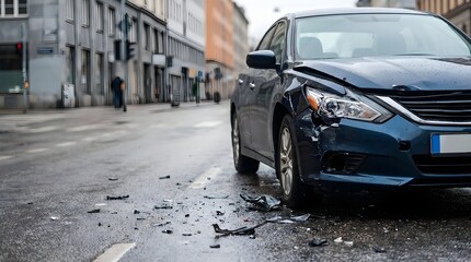 Car Crash Accident on Street, Damaged Automobile After Collision on City Road