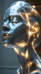 Minimalist Contemporary Art Sculpture of a Head In Abstract Form With Light Gradients Symbolizing Human Creativity and Modern Design