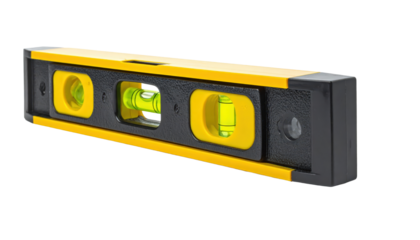 Yellow And Black Spirit Level Isolated On Transparent Background For Construction Carpentry And Home Improvement Projects Ensuring Accurate Measurements