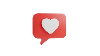 3D Red speech bubble with a white heart icon on transparent background