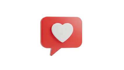 3D Red speech bubble with a white heart icon on transparent background