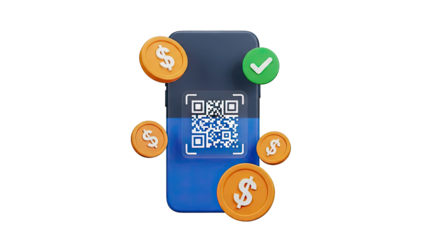 QR Code Payment with Coins and Checkmark