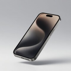 3D render of modern smartphone floating, isolated on transparent background, minimal shadow  