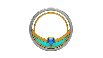 Ornate Circular Emblem with Blue Gemstone