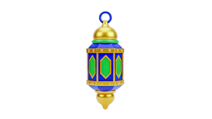 Ornate Islamic Lantern with Blue, Gold, and Green Accents