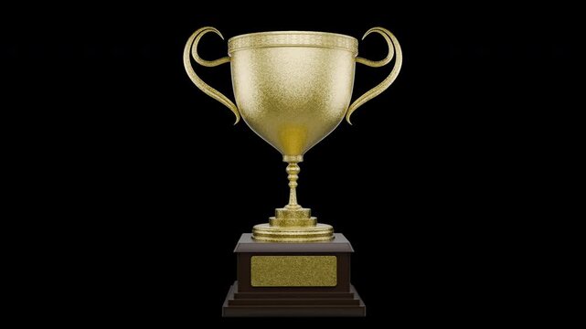 Rotate the winner's cup. Winners' Cup. Transparent background. Alpha channel. Achievements. The award for outstanding achievements rotates. The winner's cup for first place in a computer game rotates.