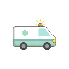 Ambulance van with flashing lights in colorful flat design  