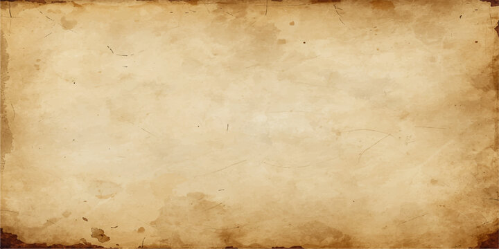 A blank vintage parchment sheet with a stained brown grunge texture and aged antique design provides a worn retro background for a grungy scrapbooking manuscript or ancient paper page