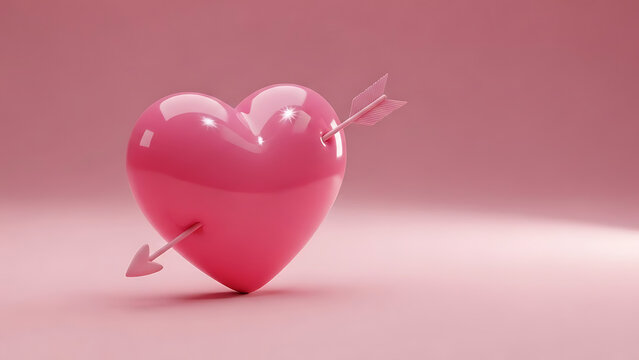 Pink heart with an arrow through it on a pink background