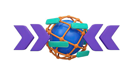 3D Abstract Globe with Arrows and Connection Nodes