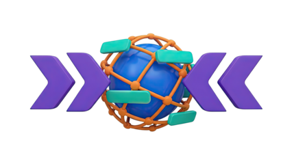 3D Abstract Globe with Arrows and Connection Nodes