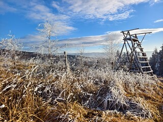 winter mountain landscape with fence