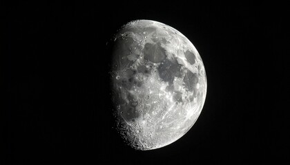 Moon phase, detailed, low key, before full, glowing softly against a black background, rich shadows emphasizing texture, subtle highlights revealing craters, atmospheric mood, mysterious, serene, cele