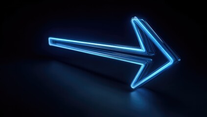 Blue glowing neon arrow pointing right against a dark background, shadows visible