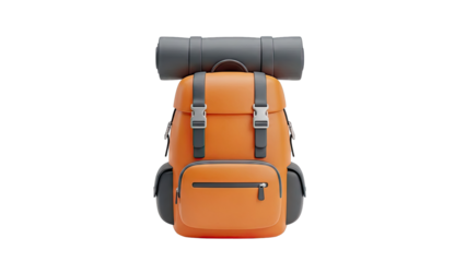 Orange Backpack with Sleeping Pad on White Background