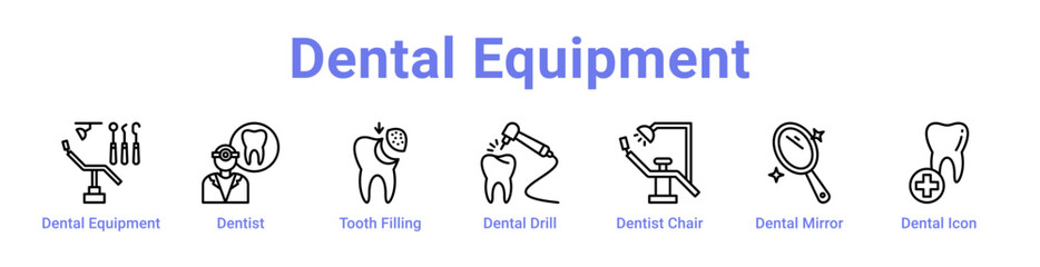 Dental Equipment Icon Banner and Collection