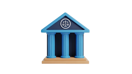 3D Cartoon Courthouse Icon with Scales of Justice