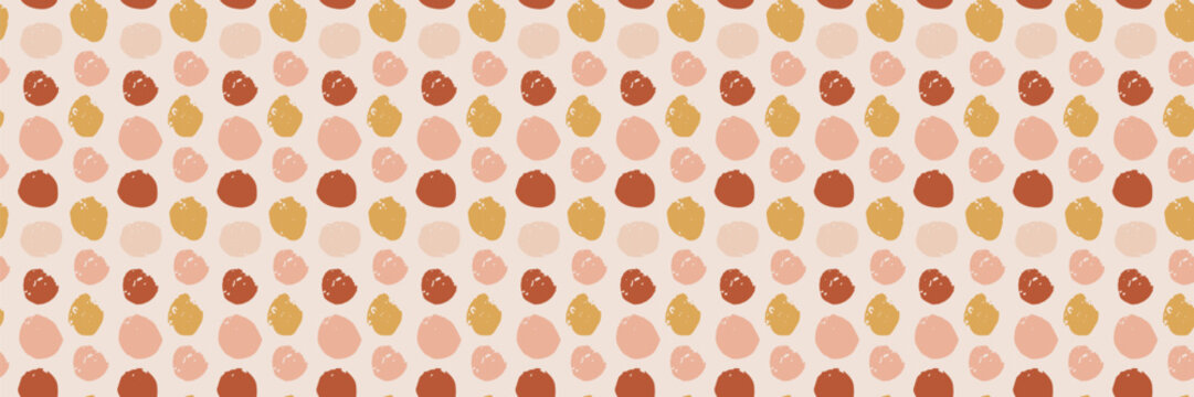 Seamless abstract polka dot pattern with hand painted textured circles in warm earthy tones. Modern minimal background for fabric, wallpaper, wrapping paper, stationery, web design and branding.