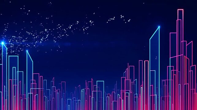 Neon city skyline at night