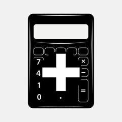 Obraz premium Black Silhouette Calculator Icon with Large Plus Sign for Addition and Calculation Symbol