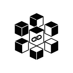 Obraz premium Blockchain Decentralized Network Concept with Cubes and Central Link Icon