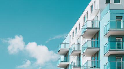 Contemporary Residential Building With Glass Balconies Under Clear Sky in Modern Urban Exterior