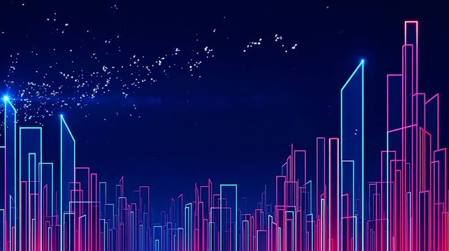 Neon city skyline at night