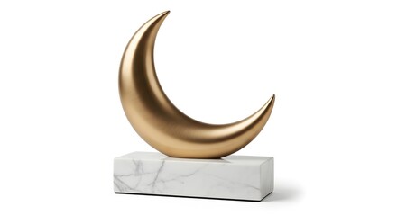 Obraz premium Modern Gold Crescent Moon Table Ornament Symbolizing Ramadan and Islamic Celebration