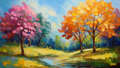 trees oil painting artistic oil color painting generative ai