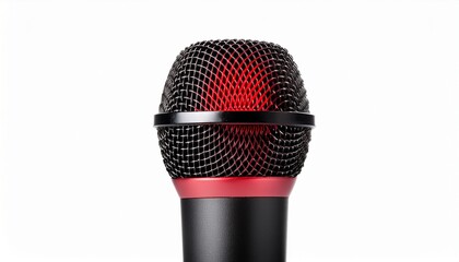 black microphone with red light accent isolated on a white background
