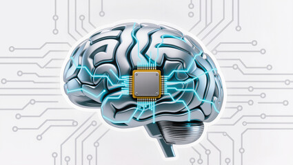 Abstract AI brain combined with microchip, clean vector design