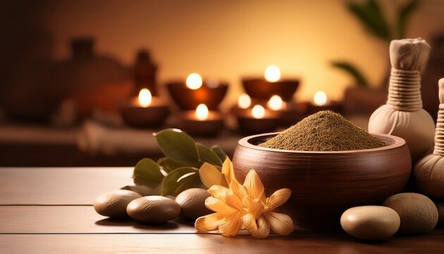ayurvedic medicine theme displayed in a close up copy space image - Powered by Adobe
