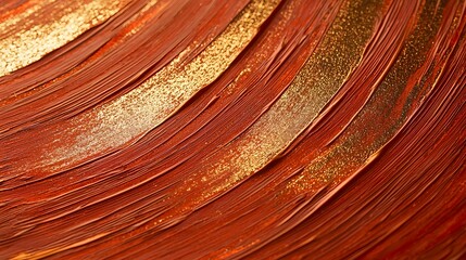 Deep red and copper oil paint swirls with golden glitter accents and thick textured brushstrokes for creative artistic projects.