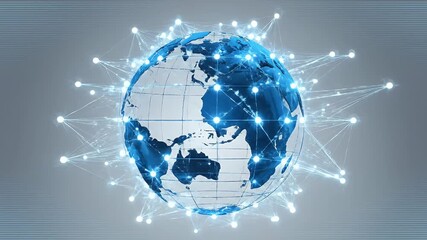 Futuristic globe with interconnected network nodes representing global communication digital connectivity and worldwide data transfer for technology and business concepts - Powered by Adobe