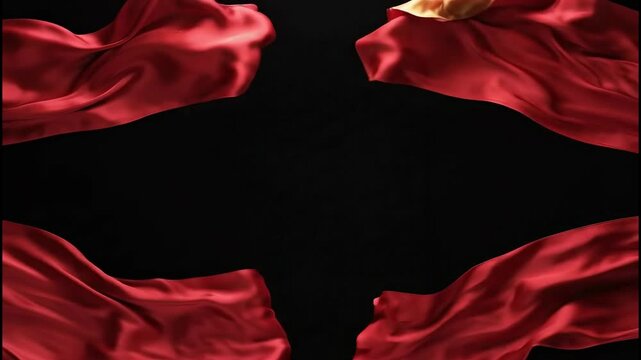 Beautifully flowing red fabric draped elegantly around a dark background creating a dramatic and luxurious frame