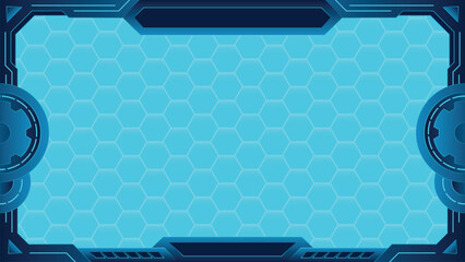 Futuristic technology vector frame design with gear decoration and neon blue color