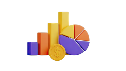 3D Bar and Pie Chart with Coin