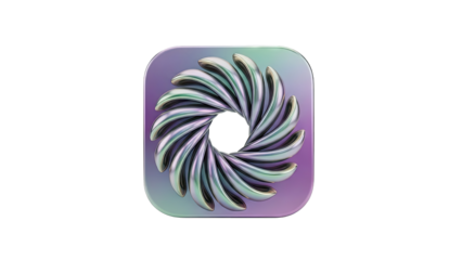 Iridescent Swirl Icon on Purple Gradient Square