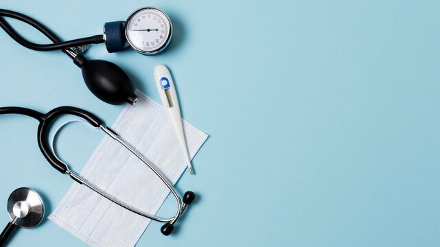 medical stethoscope blue background