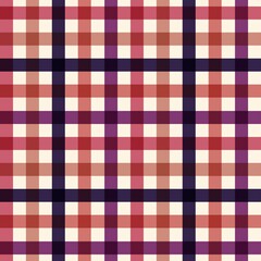 Seamless vector pattern with a classic plaid or gingham check design in warm shades of red, purple, and cream.