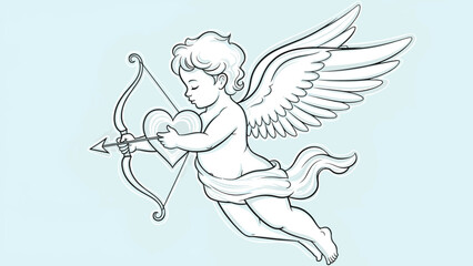 Fototapeta premium Whimsical illustration of an angelic cherub with a bow and arrow, embodying the spirit of Valentine's Day love and romance