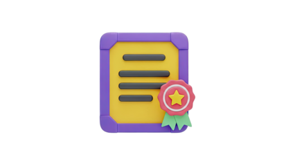 3D Certificate Icon with Star Badge